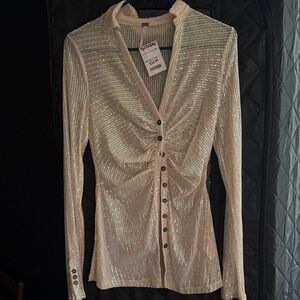 Free People Shimmering Cream Blouse
